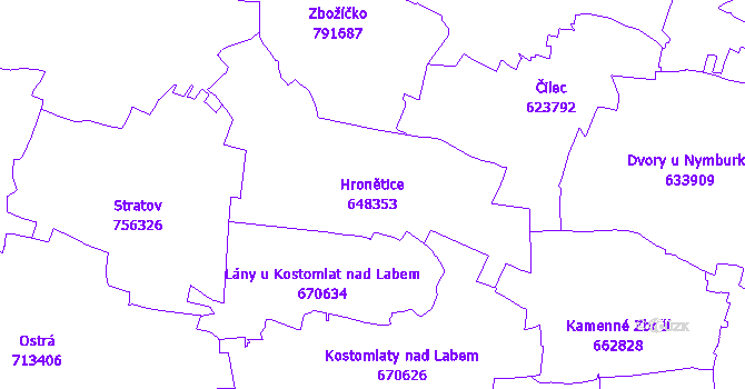 Katastrální mapa Hronětice - přehledová mapa katastrálního území