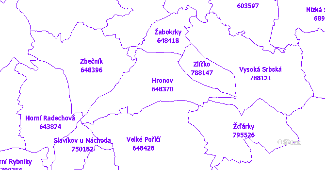 Katastrální mapa Hronov - přehledová mapa katastrálního území