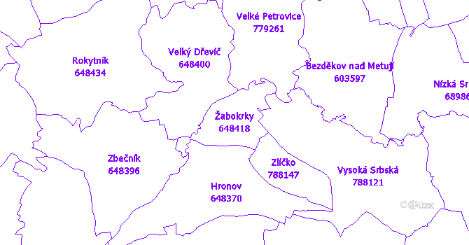Katastrální mapa Žabokrky - přehledová mapa katastrálního území
