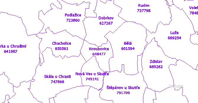 Katastrální mapa Hroubovice - přehledová mapa katastrálního území