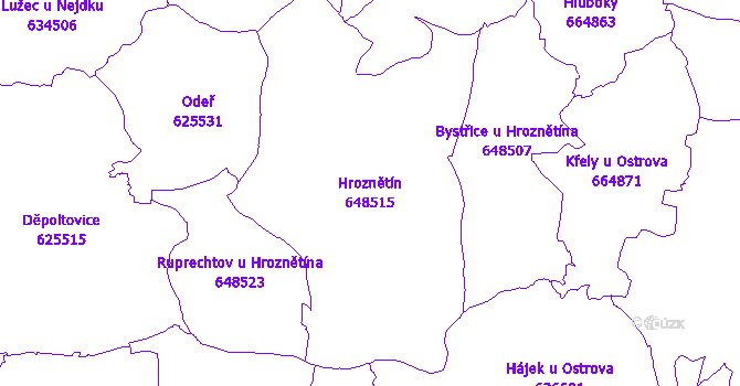 Katastrální mapa Hroznětín - přehledová mapa katastrálního území