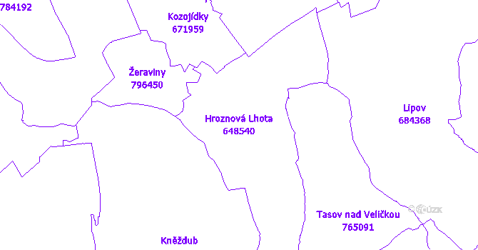 Katastrální mapa Hroznová Lhota - přehledová mapa katastrálního území