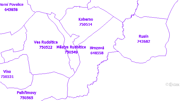 Katastrální mapa Hrozová - přehledová mapa katastrálního území