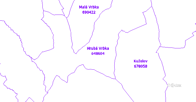 Katastrální mapa Hrubá Vrbka - přehledová mapa katastrálního území