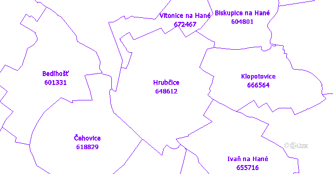 Katastrální mapa Hrubčice - přehledová mapa katastrálního území