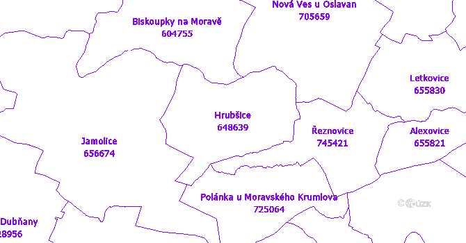 Katastrální mapa Hrubšice - přehledová mapa katastrálního území