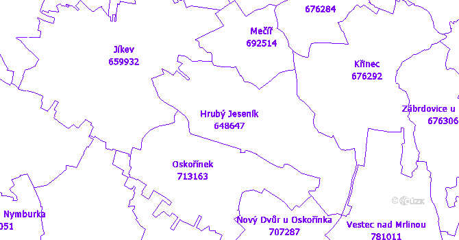 Katastrální mapa Hrubý Jeseník - přehledová mapa katastrálního území