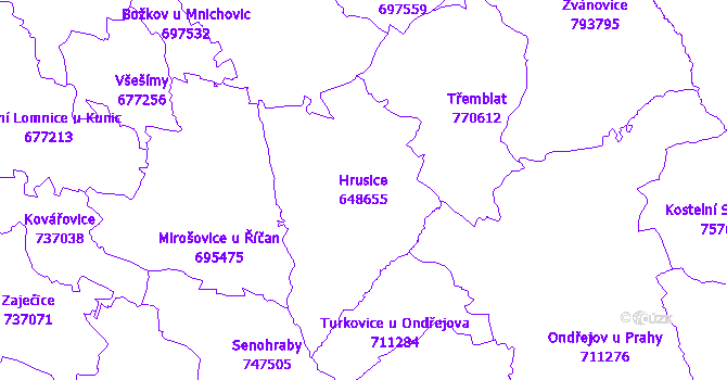Katastrální mapa Hrusice - přehledová mapa katastrálního území