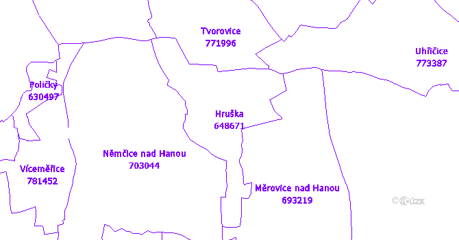 Katastrální mapa Hruška - přehledová mapa katastrálního území