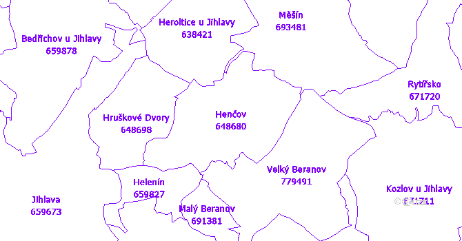 Katastrální mapa Henčov - přehledová mapa katastrálního území
