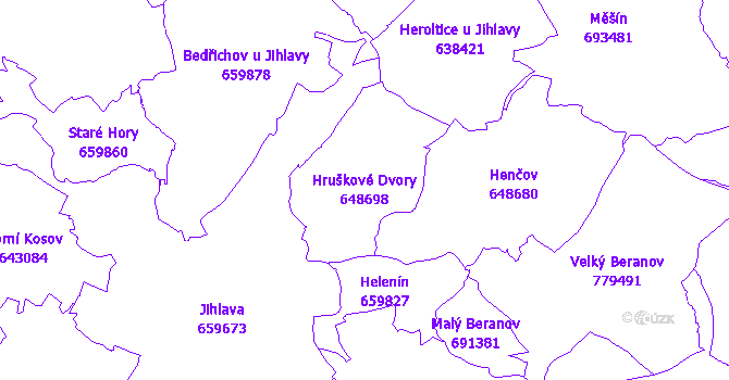 Katastrální mapa Hruškové Dvory - přehledová mapa katastrálního území