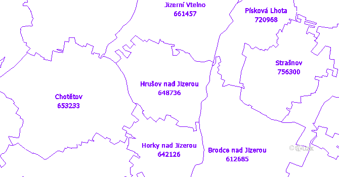 Katastrální mapa Hrušov nad Jizerou - přehledová mapa katastrálního území