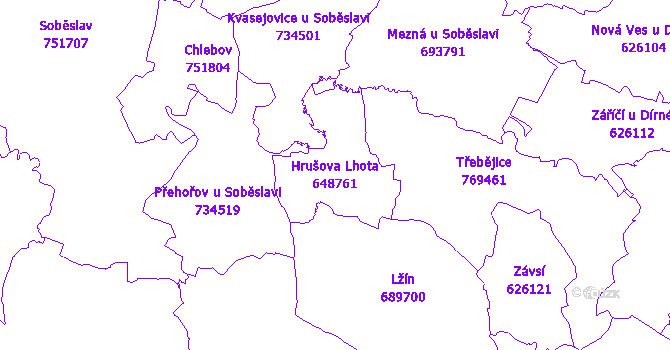 Katastrální mapa Hrušova Lhota - přehledová mapa katastrálního území