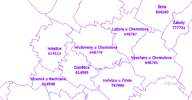 Katastrální mapa Hrušovany u Chomutova - přehledová mapa katastrálního území