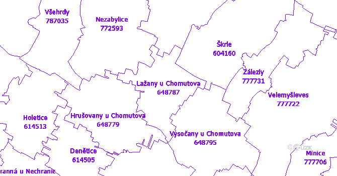 Katastrální mapa Lažany u Chomutova - přehledová mapa katastrálního území