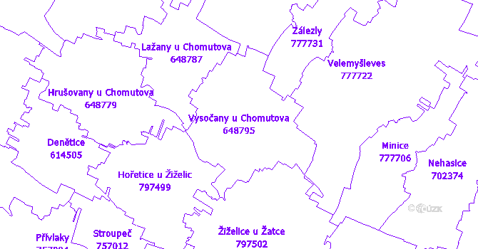 Katastrální mapa Vysočany u Chomutova - přehledová mapa katastrálního území