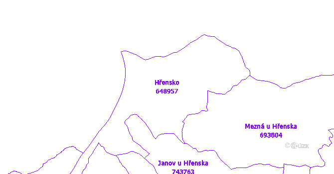 Katastrální mapa Hřensko - přehledová mapa katastrálního území