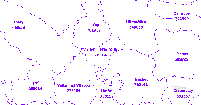 Katastrální mapa Vestec u Hřiměždic - přehledová mapa katastrálního území