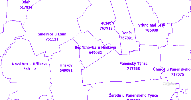 Katastrální mapa Bedřichovice u Hříškova - přehledová mapa katastrálního území