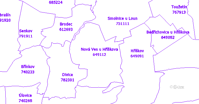 Katastrální mapa Nová Ves u Hříškova - přehledová mapa katastrálního území
