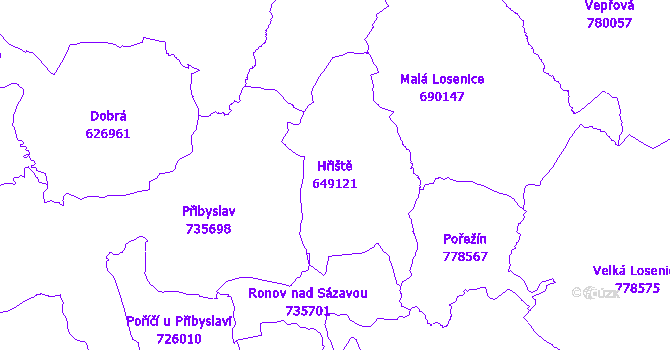 Katastrální mapa Hřiště - přehledová mapa katastrálního území