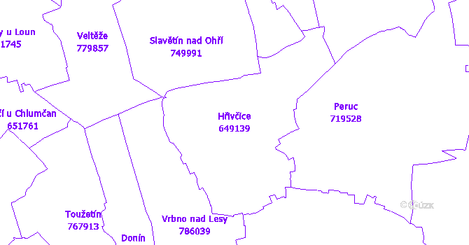 Katastrální mapa Hřivčice - přehledová mapa katastrálního území