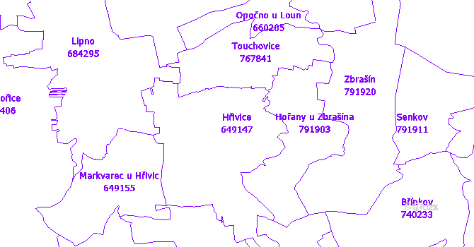 Katastrální mapa Hřivice - přehledová mapa katastrálního území