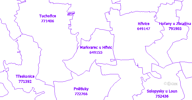 Katastrální mapa Markvarec u Hřivic - přehledová mapa katastrálního území