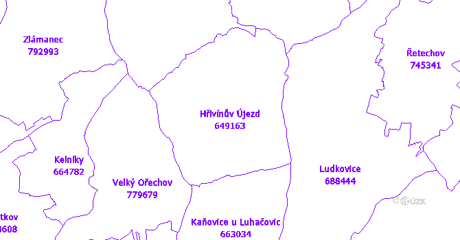 Katastrální mapa Hřivínův Újezd - přehledová mapa katastrálního území