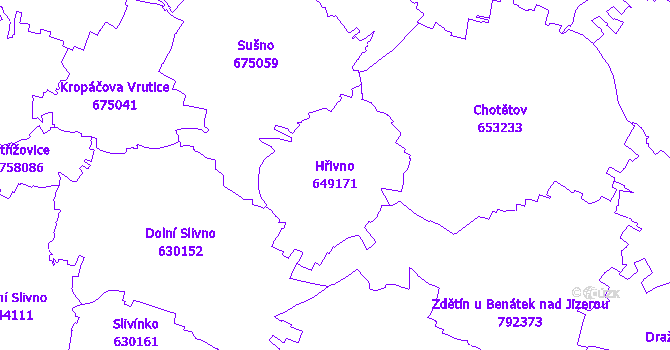 Katastrální mapa Hřivno - přehledová mapa katastrálního území