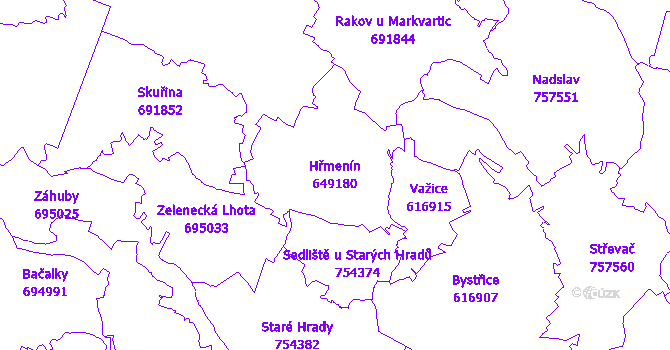 Katastrální mapa Hřmenín - přehledová mapa katastrálního území