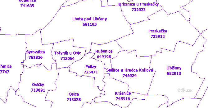 Katastrální mapa Hubenice - přehledová mapa katastrálního území