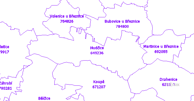 Katastrální mapa Hudčice - přehledová mapa katastrálního území