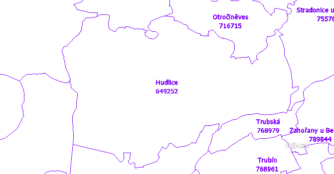 Katastrální mapa Hudlice - přehledová mapa katastrálního území