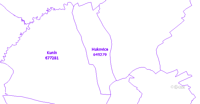 Katastrální mapa Hukovice - přehledová mapa katastrálního území