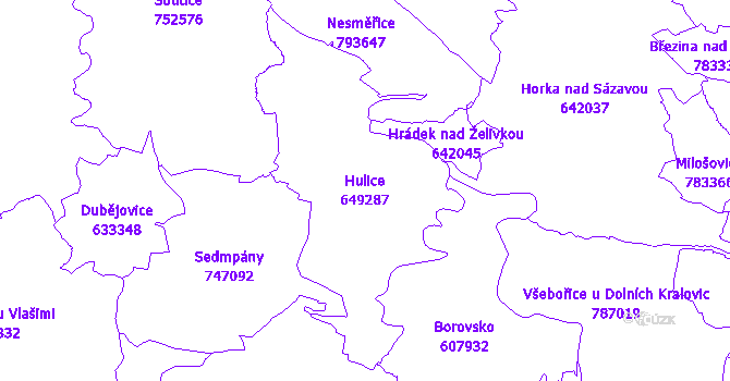Katastrální mapa Hulice - přehledová mapa katastrálního území