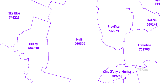 Katastrální mapa Hulín - přehledová mapa katastrálního území