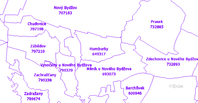 Katastrální mapa Humburky - přehledová mapa katastrálního území