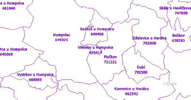 Katastrální mapa Vilémov u Humpolce - přehledová mapa katastrálního území