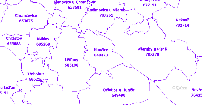 Katastrální mapa Hunčice