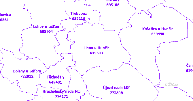 Katastrální mapa Lipno u Hunčic - přehledová mapa katastrálního území