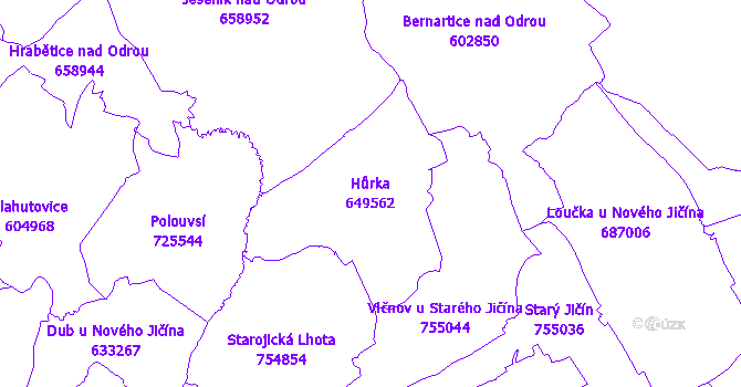 Katastrální mapa Hůrka - přehledová mapa katastrálního území