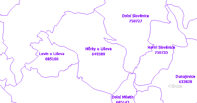 Katastrální mapa Hůrky u Lišova - přehledová mapa katastrálního území