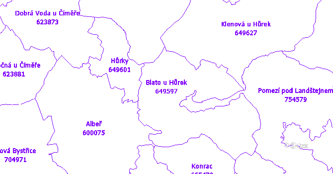 Katastrální mapa Blato u Hůrek - přehledová mapa katastrálního území