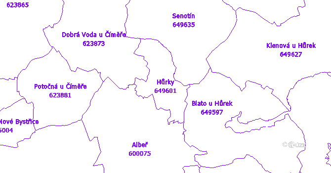 Katastrální mapa Hůrky - přehledová mapa katastrálního území