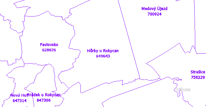 Katastrální mapa Hůrky u Rokycan - přehledová mapa katastrálního území