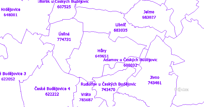 Katastrální mapa Hůry - přehledová mapa katastrálního území