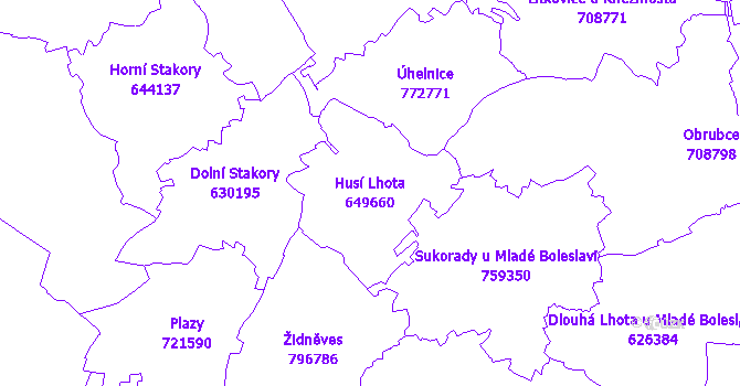 Katastrální mapa Husí Lhota - přehledová mapa katastrálního území