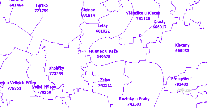Katastrální mapa Husinec u Řeže - přehledová mapa katastrálního území