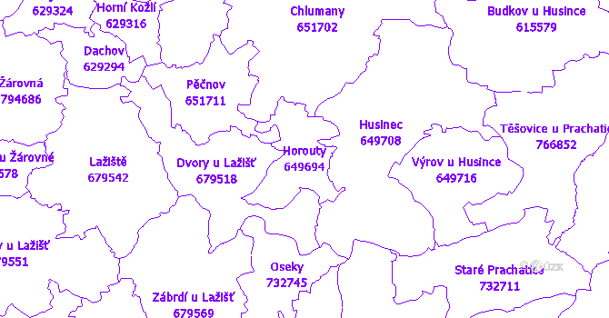 Katastrální mapa Horouty - přehledová mapa katastrálního území